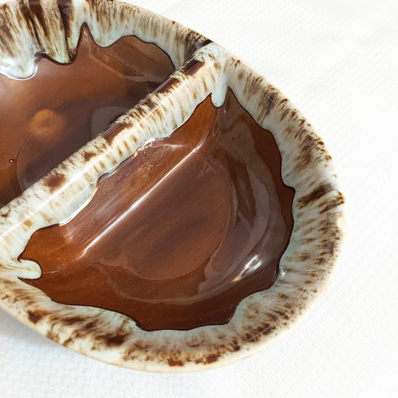 Canonsburg Divided Serving Dish Oval Vegetable Bowl Glazed Brown Stoneware - Picture 3 of 11